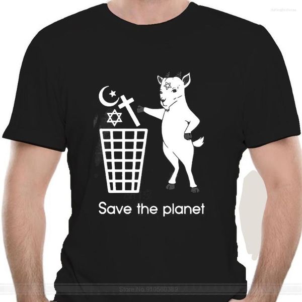 Camiseta masculina cabra satanás salva o planeta camisa masculina marca camiseta homens verão algodão