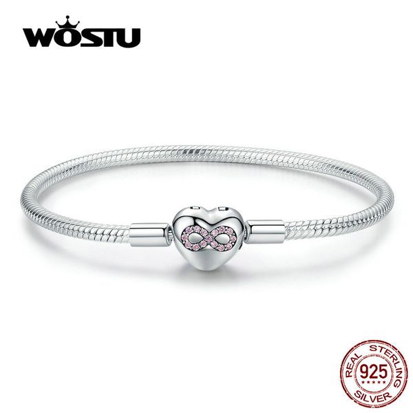 Bracciale WOSTU Cuore Infinito Amore Braccialetti 100% Argento Sterling Rosa Zircone Braccialetti con ciondoli Braccialetto per le donne Gioielli di moda CQB142 230921