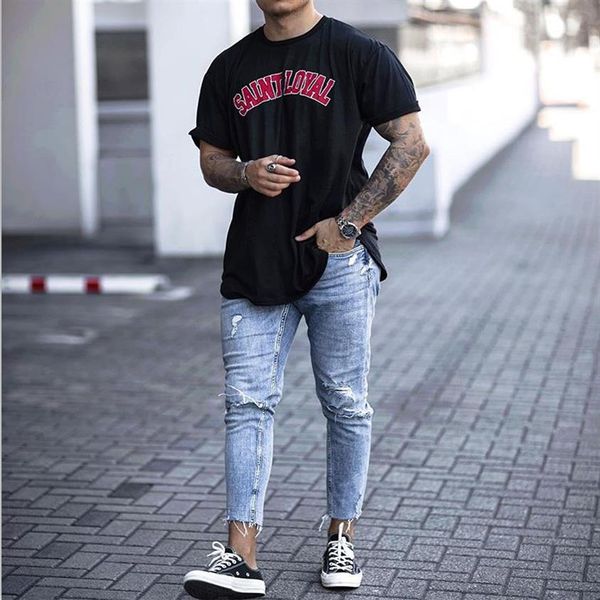 Neunte Herrenjeans Hole High Street Washed New Summer Fashion Cool Casual Urban Wind Pencil Jeans244K