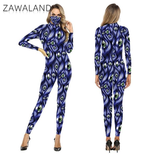 Costumi Catsuit Zawaland Spandex Body Catsuit Moda Divertente Halloween Costumi Cosplay Muscolo scheletro 3D Stampato Zentai Body Tute