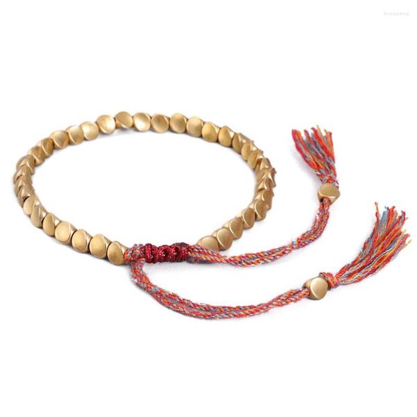 Braccialetti a maglie Bracciale con perline di rame intrecciate fatte a mano Buddista Buona fortuna con nappe per uomini e donne