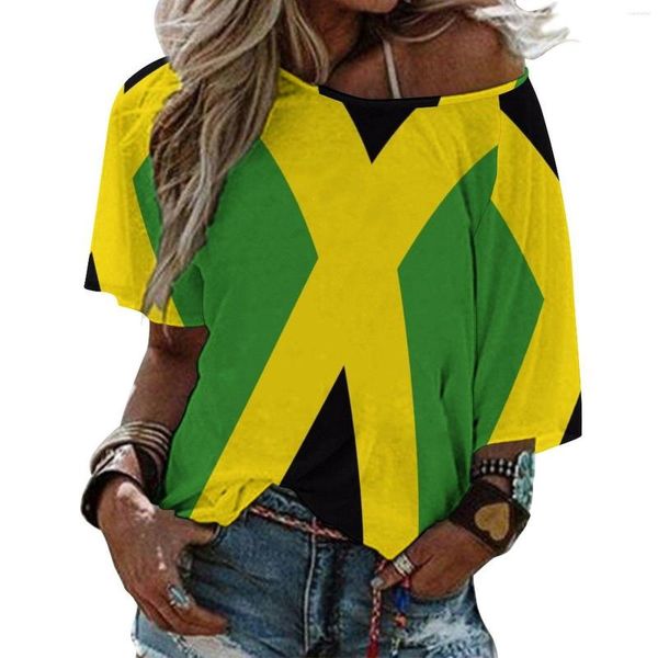 Mulheres Camisetas Jamaica Bandeira Ruffle Manga Curta T-shirt V Pescoço Impressão Camisa Tops Country World Moda Homens Mulheres Tendências