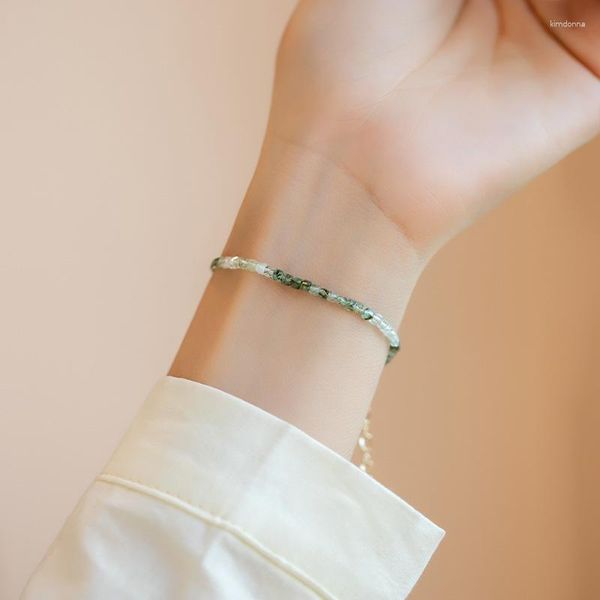 Braccialetti con ciondoli Minar Filo di pietra naturale di cristallo di colore verde trasparente all'ingrosso per donna Bracciale con perline di rame placcato oro 14 carati