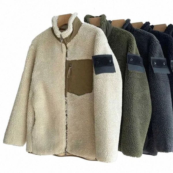 Tasarımcı Mens Topstoney Stones Island Ceketler Adam Ceket Kış Kalın Uzun Kollu Fermuar Hoodie Lamb Style Dış Giyim Epaulet Adası Giyim