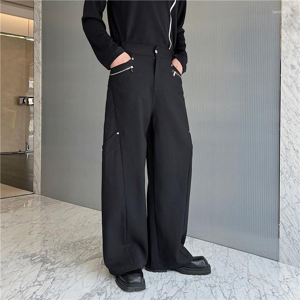 Pantaloni da uomo 2023 Autunno Stile Coreano Unico Cerniera Impiombata Vestito Da Uomo Casual Cuciture Allentate Per Trousera Taglia M-XL