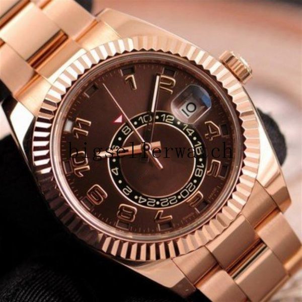 nuovo stile di lusso 42mm Asia 2813 Movimento Sky-Dweller Chocolate Arabic 326935 Meccanico automatico in oro rosa 18 carati Orologio da uomo2231