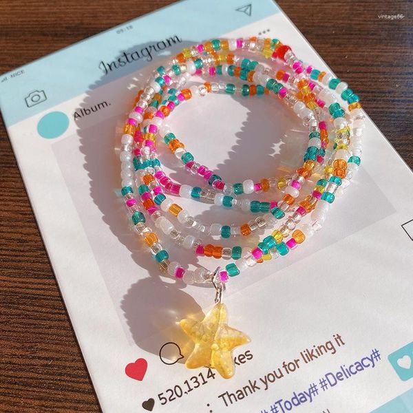Braccialetti a maglie Set di braccialetti con perline di riso color caramello Set di gioielli Boho fatti a mano per amicizia multistrato da spiaggia estiva per un amico