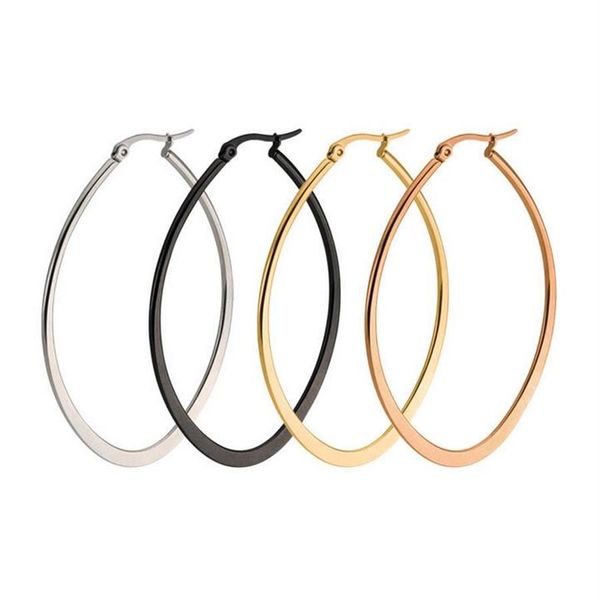 New Vintage Jewelry Brand Earrings Titanium Stainless Steel Gold Silver Black Hoop Earrings Big Size Women Earrings Accessories 10201T