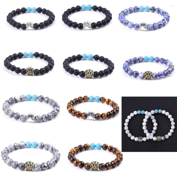 Strang 10 Stück Haustier Hund 8 mm mattierter schwarzer Stein Tigerauge Chakras Perlen Armband für Frauen Männer Energie Buddha Strench Schmuck