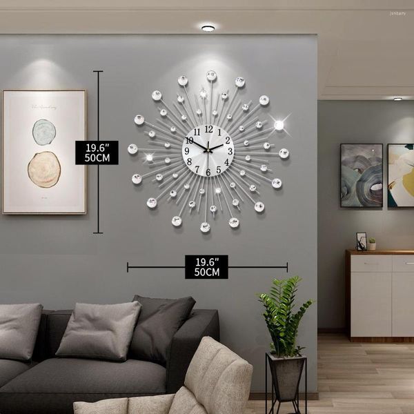 Relógios de parede Vintage Metal Cristal Relógio Sunburst Grande Morden Interior Home Quartos Escritório Arte Decoração Fundo Ornamento