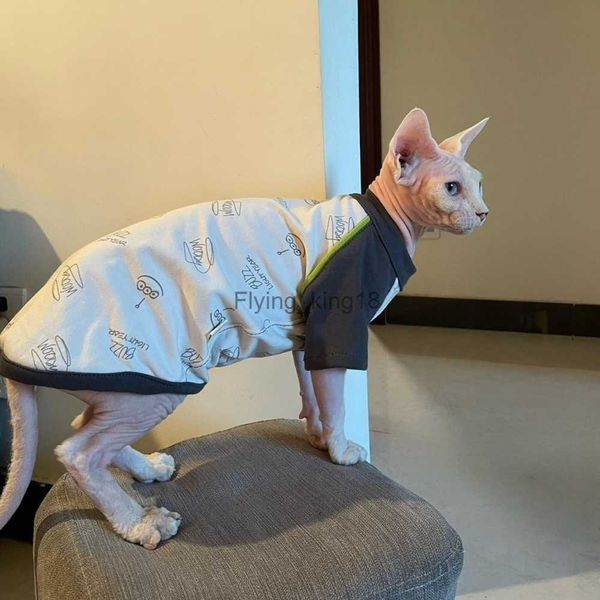 Trajes de gato Sphynx Roupas de gato T-shirt de algodão Moda Cartoon Undercoat para Devon Rex Casaco macio para cães gatinhos no outono primavera Pet Things HKD230921