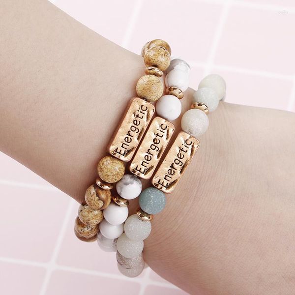 Bracciale con lettera energica in pietra naturale con lettera, braccialetto elastico, catena con 3 perline per donne, ragazze, amici, sorella, vale a dire regalo di compleanno