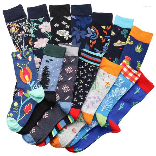 Мужские носки, мужские хлопковые носки в стиле Харадзюку, каваи, цветы, растения, кактус, индивидуальное искусство, скейтборд, новинка для женщин