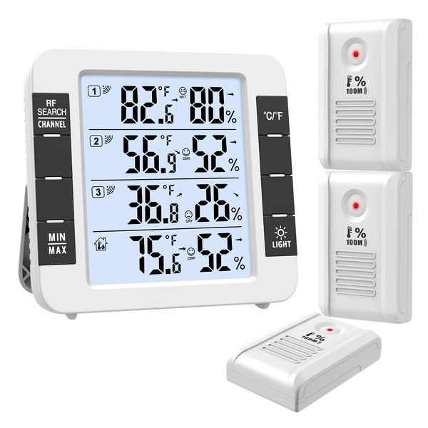 Бытовые термометры ORIA Гигрометр 100M Беспроводной цифровой внутренний уличный термометр с 3 датчиками Метеостанция для домашнего офиса 230920
