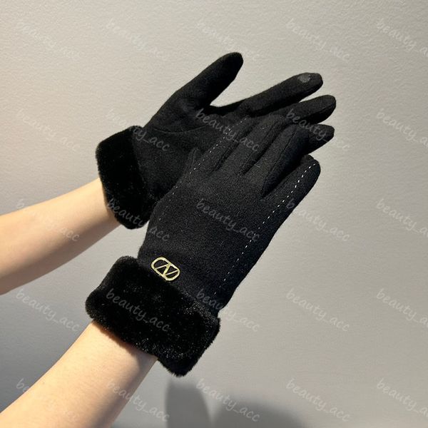 Handschuhe Designer Damen Kaschmirhandschuh Rosa hochwertige Handschuhe Damen Winter Leder Hardware Damen Fäustling mit Box Hut Schal Zubehör C