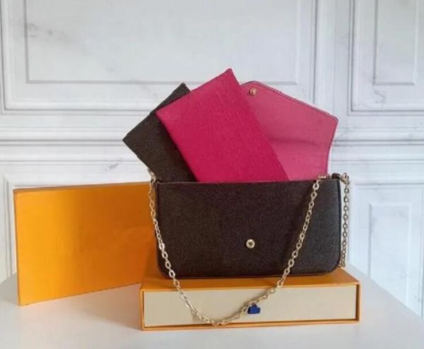 Designer-Tasche Damenhandtasche Pochette-Tasche 3 Stück/Set Umhängetasche Clutch-Tasche geprägt Fuchsia Schultertasche Dame mit Box-Kettentasche Messenger-Gürteltaschen Tragetaschen 61276