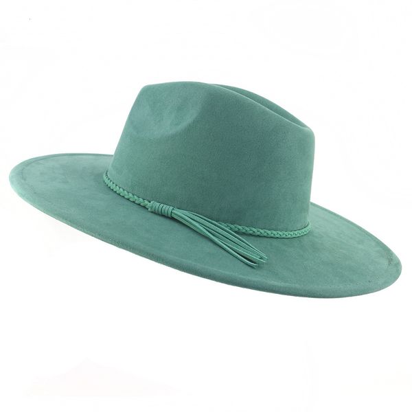Geniş Kötü Şapkalar Kova Şapkaları Süet Top Şapka 9.5cm genişliğinde ağzına kadar fedora şapkası Erkek Kadınlar Sonbahar Kış Kış Hiss Şapkaları Klasik Kilise Fedoras Chapeau Sombrero Mujer 230921