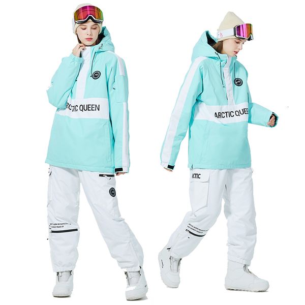Ternos de esqui jaquetas de esqui e calças de cinta para mulheres cor combinando pulôver terno de neve desgaste impermeável roupas de snowboard traje de inverno 230920
