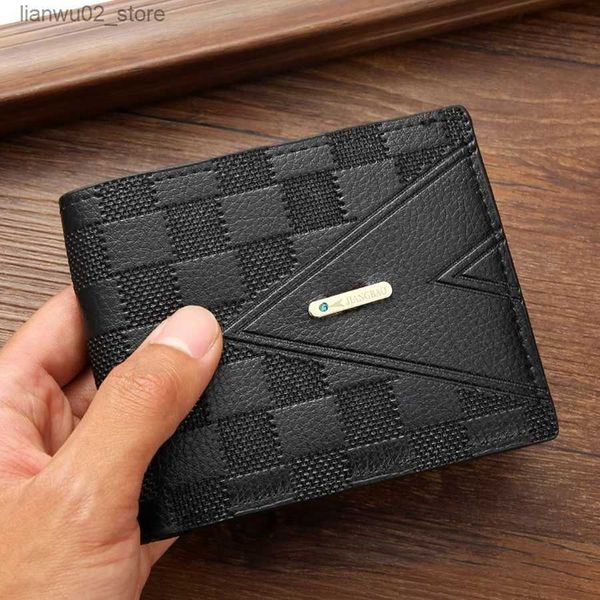 Clipes de dinheiro carteiras masculinas premium treliça bolsas para homem negócios fino curto preto juventude machos luz luxo titular do cartão portefeuille homme q230921