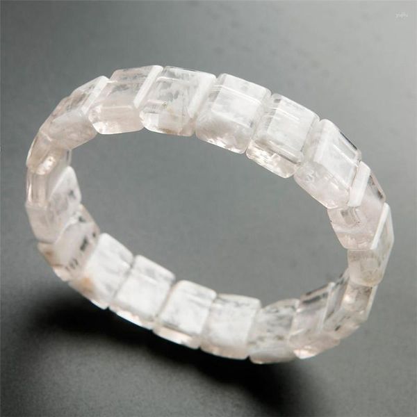 Strang echte natürliche weiße Sericit-Stein-Rechteck-Perlen für Damen, heilendes Stretch-Armband, 14 10 6 mm