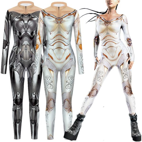 Trajes de gato Cyberpunk Alita Battle Angel Robot Mulheres Sexy Slim Macacão Catsuit Trajes Cosplay Zentai Festa de Halloween Bodysuit