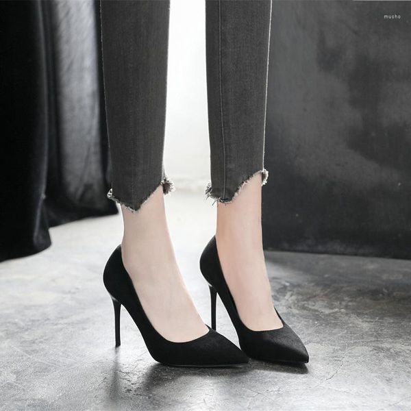 Elbise ayakkabıları küçük boyut 31-43 siyah yüksek topuklu stiletto topuk ofis sivri kadın pompalar seksi parti