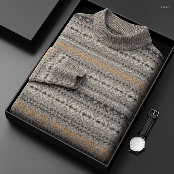 Maglioni da uomo 2023 stile maglione di lana leggero di lusso moda invernale pullover lavorato a maglia mezzo dolcevita a righe abbigliamento da uomo di alta qualità