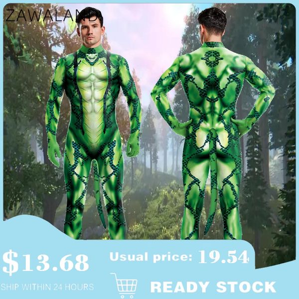 Costumi Catsuit Zawaland Costumi Cosplay creativi 3D Snake Animal stampato Petsuit Tute a copertura totale Tuta Zentai con coda Tute Catsuit