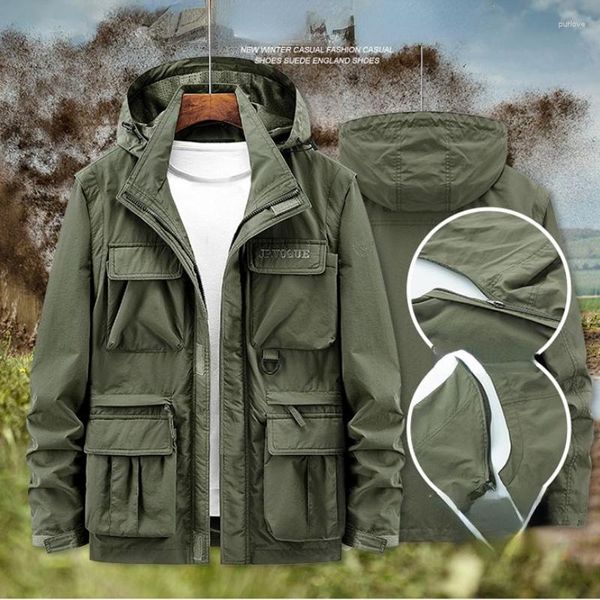 Jaquetas masculinas Homens Bomber Jaqueta Primavera Outono Windbreaker Impermeável À Prova de Vento Ao Ar Livre Militar Tático Casacos Com Capuz Bolsos de Manga Longa