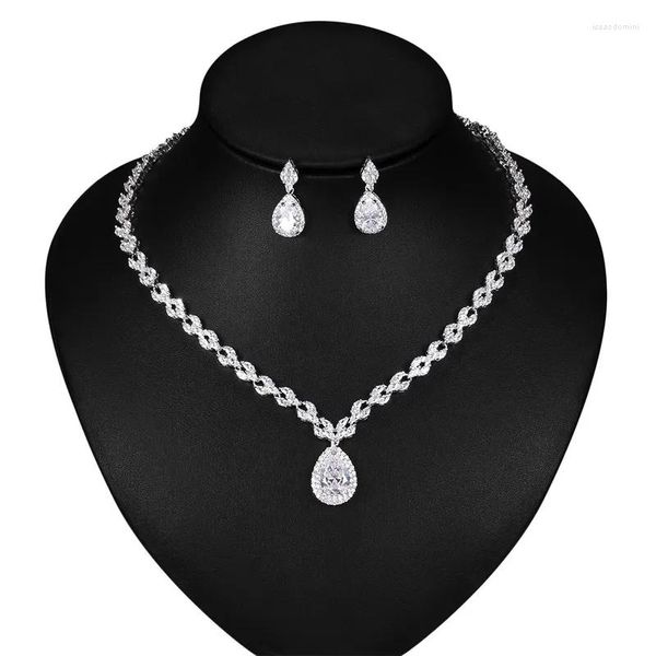 Halskette Ohrringe Set Baiduqiandu Marquise Tropfen Kubischer Zirkon Braut Tennis und Hochzeitsschmuck Braut Brautjungfer