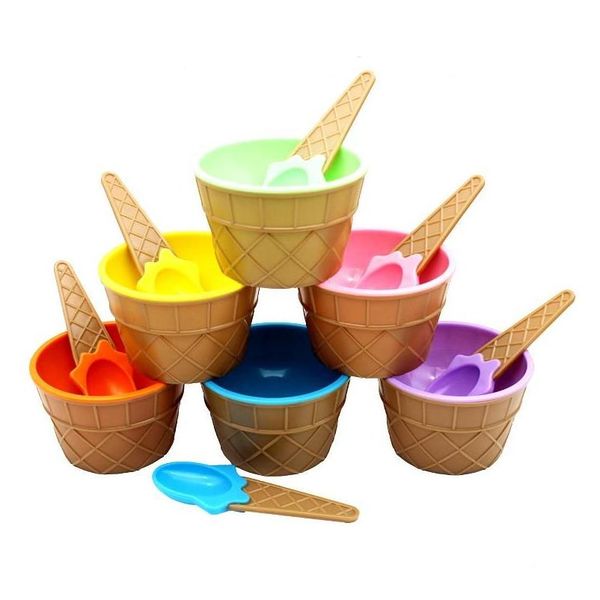 Utensili per gelato Cucina Ciotole per bambini Tazza Coppie Ciotola Regali Porta contenitore per dessert con cucchiaio Forniture regalo per bambinin4329 Drop Delive Dhtod