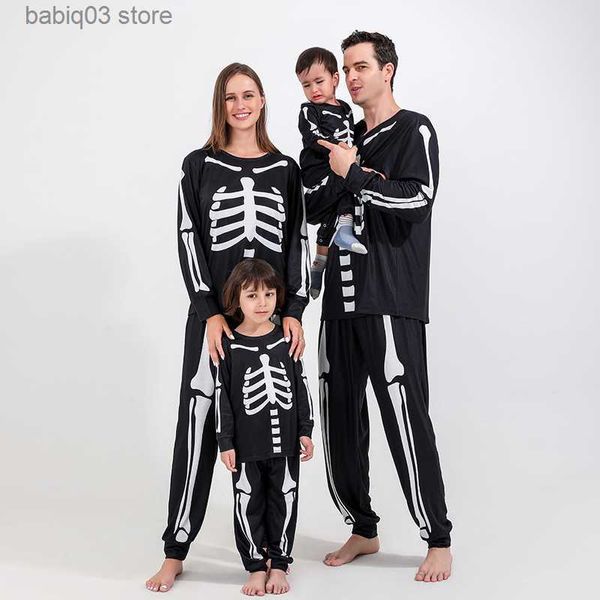 Passende Familien-Outfits, neue Halloween-Kleidungssets für die Familie, Totenkopf-Druck, passende Eltern-Kind-Outfits, 2-teiliger Anzug, Nachtwäsche, Baby-Strampler, Familien-Look, T230921