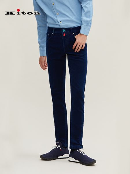 Jeans da uomo autunno kiton pantaloni casual stretti dritti blu