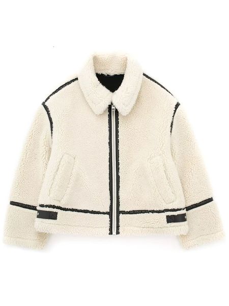 Женская куртка из искусственного меха TRAF, модная женская куртка из овечьей шерсти, элегантная Свободная куртка с воротником-стойкой и длинным рукавом на молнии, зимнее повседневное женское теплое уличное пальто 230921