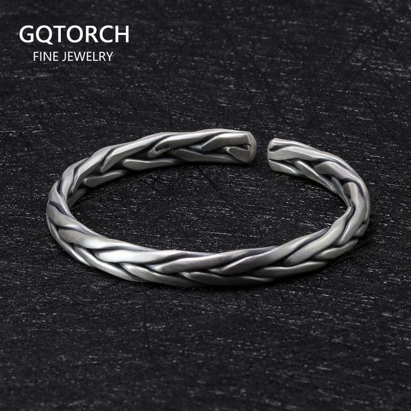 Bangle Pesado Sólido 999 Pure Silver Twisted Bangles para Homens Mulheres Artesanais Viking Armband Man Cuff Bangles 230921