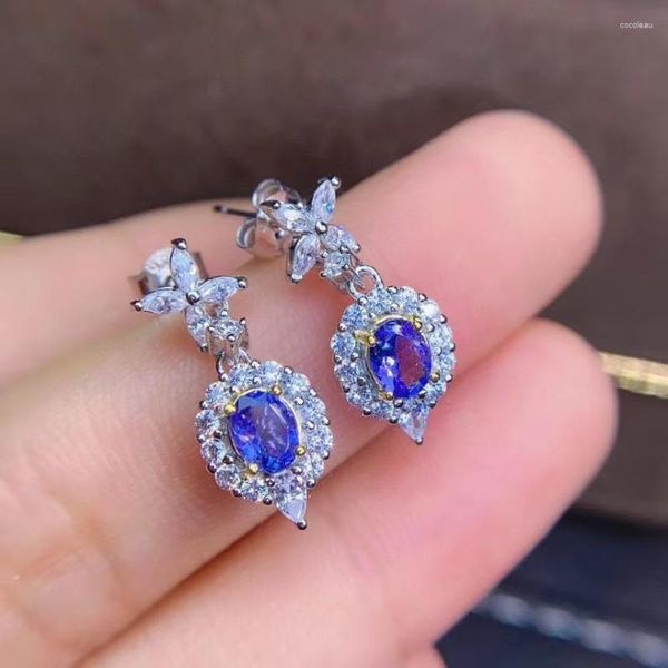 Stud Küpe Düğün Hediyesi Doğal Orijinal Tanzanit 925 STERLING Gümüş Premium Cazibe Takı Kadın Parti Küpe