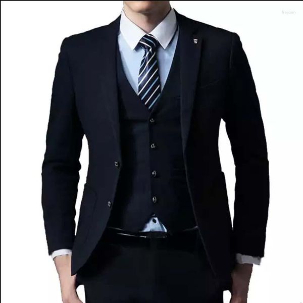 Herrenanzüge, individuell gestalteter Anzug, Marineblau, 3-teilig, Slim-Fit-Blazer-Set für Herren, Business-Casual-Stil