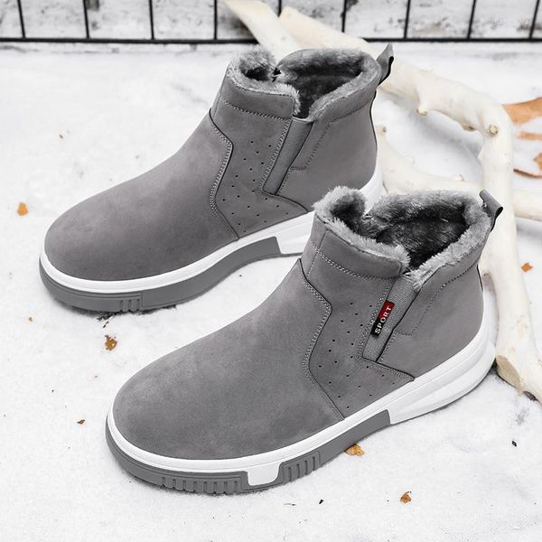 Botas tendência de inverno algodão confortável para homens mais veludo quente deslizamento na neve ao ar livre antiderrapante sapatos casuais resistentes ao desgaste