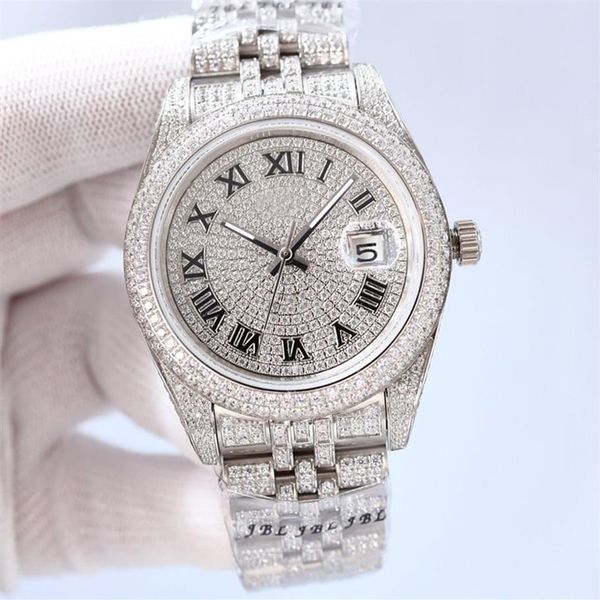 Orologi da uomo Full Diamond Orologio da polso meccanico automatico da 41 mm Orologio da polso impermeabile con lunetta in diamanti Orologi Montre De Luxe Men250t