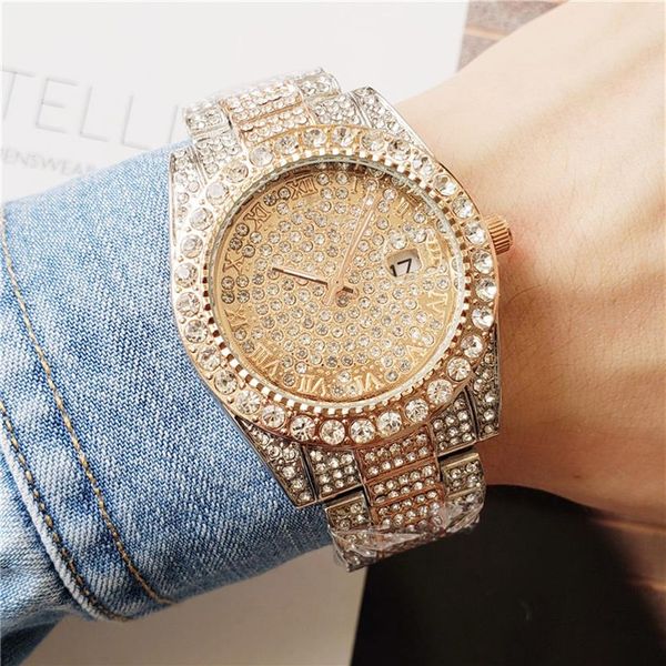 Luxus Männer Uhren Rose Gold Mode Diamant Uhr Edelstahl Männliche uhr kalender reloj de lujo255I