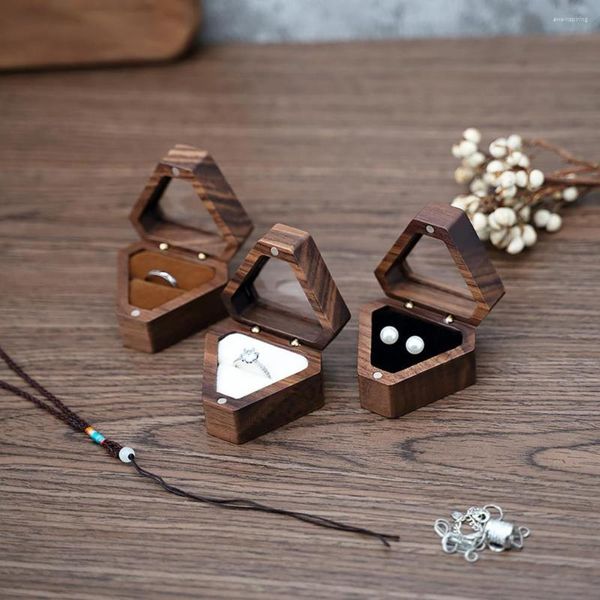 Мешочки для ювелирных изделий, удобная коробка для одного кольца из цельного дерева, полированный мини-держатель для помолвки, аксессуар