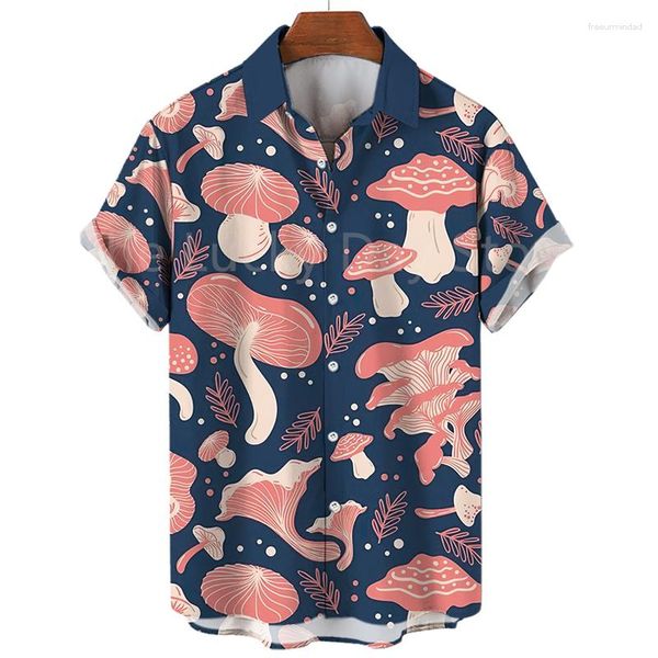 Camisas casuais masculinas cogumelo moda havaiana dos desenhos animados anime camisa oversized padrão liso harajuku social roupas personalizadas y2k dazn 5xl