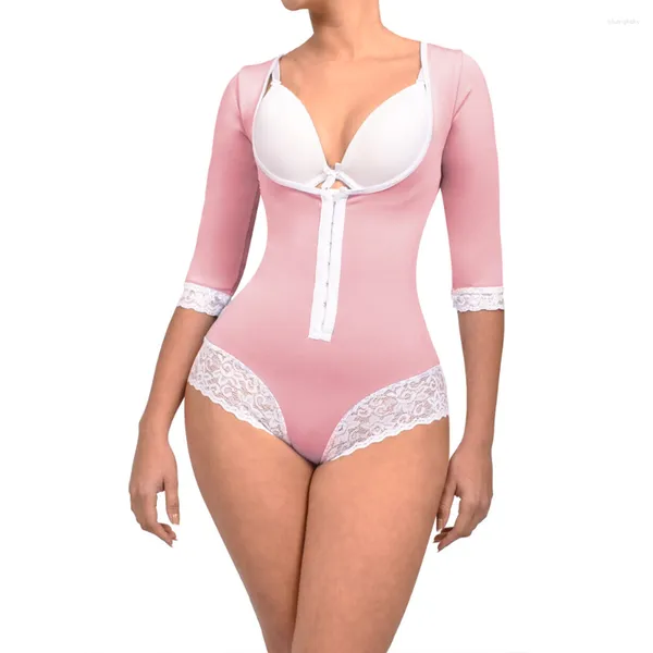 Damen-Shaper Fajas Colombianas, dreieckiger, einteiliger, langärmliger Body Shaper, Taillentrainer, Bauchkontrolle, Shapewear, Gewichtsverlust