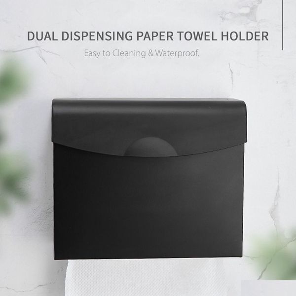 Suportes de toalha de papel dispensador de parede dispensador duplo suporte impermeável espaço de alumínio banheiro caixa de tecido 210320 gota entrega dhpsc