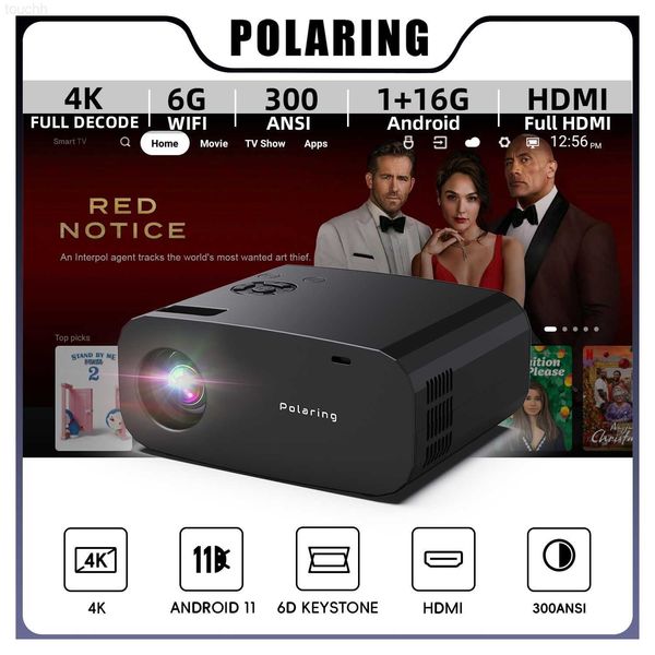 Projektoren Polaring P7 Pro Projektor 1080P Android 4K Projetor Dual 6G Wifi 13000 Lumen 300Ansi Cinema Home 6D Keystone Proyector L230923