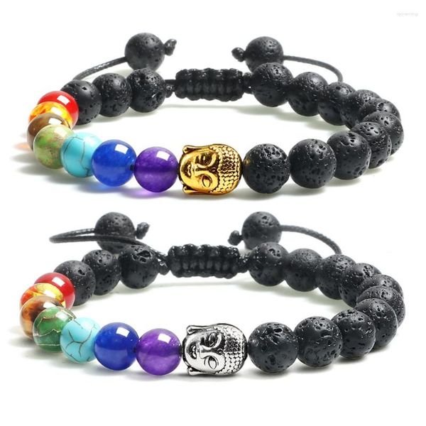 Strang 7 Chakra-Perlen, Buddha-Armbänder, Charm, schwarze Lava, Herren, Tigerauge, Onyx-Stein, Armband, Heilung, Mala, Gebet, Damenschmuck