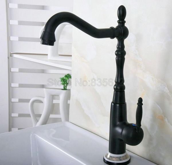 Rubinetti per lavandino del bagno Rubinetto da cucina in bronzo lucidato a olio nero Miscelatore per lavabo Ottone 360 Girevole Tnf653