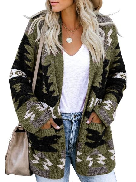 Kadın Örgüleri Tees Kadın Boho Cardigan Aztek Açık Front Front Slouchy Sweaters Tribal Uzun Kollu Örme Noel Ceket Ceket 230920