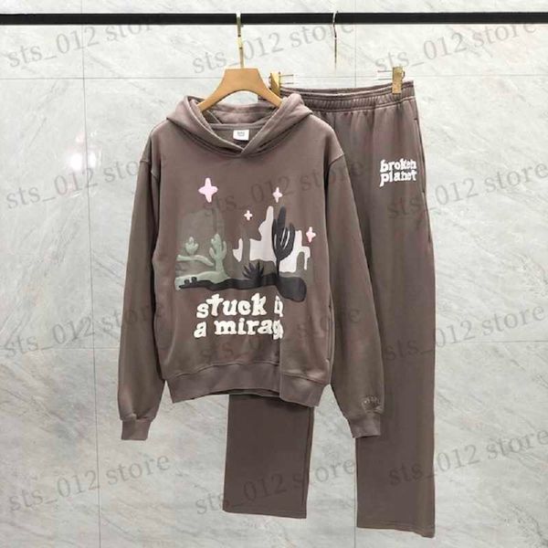 Moletons dos homens Moletons Dropshipping Broken Planet Hoodies Set Homens Mulheres Espuma Carta Impressão Com Capuz Pulôver Hiphop Street Oversized Casal BP Moletons T230921