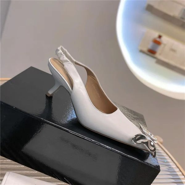 Moda-trendy fiocco metallico tacchi alti sandali con bocca bassa stiletto moda semplice tinta unita scarpe singole